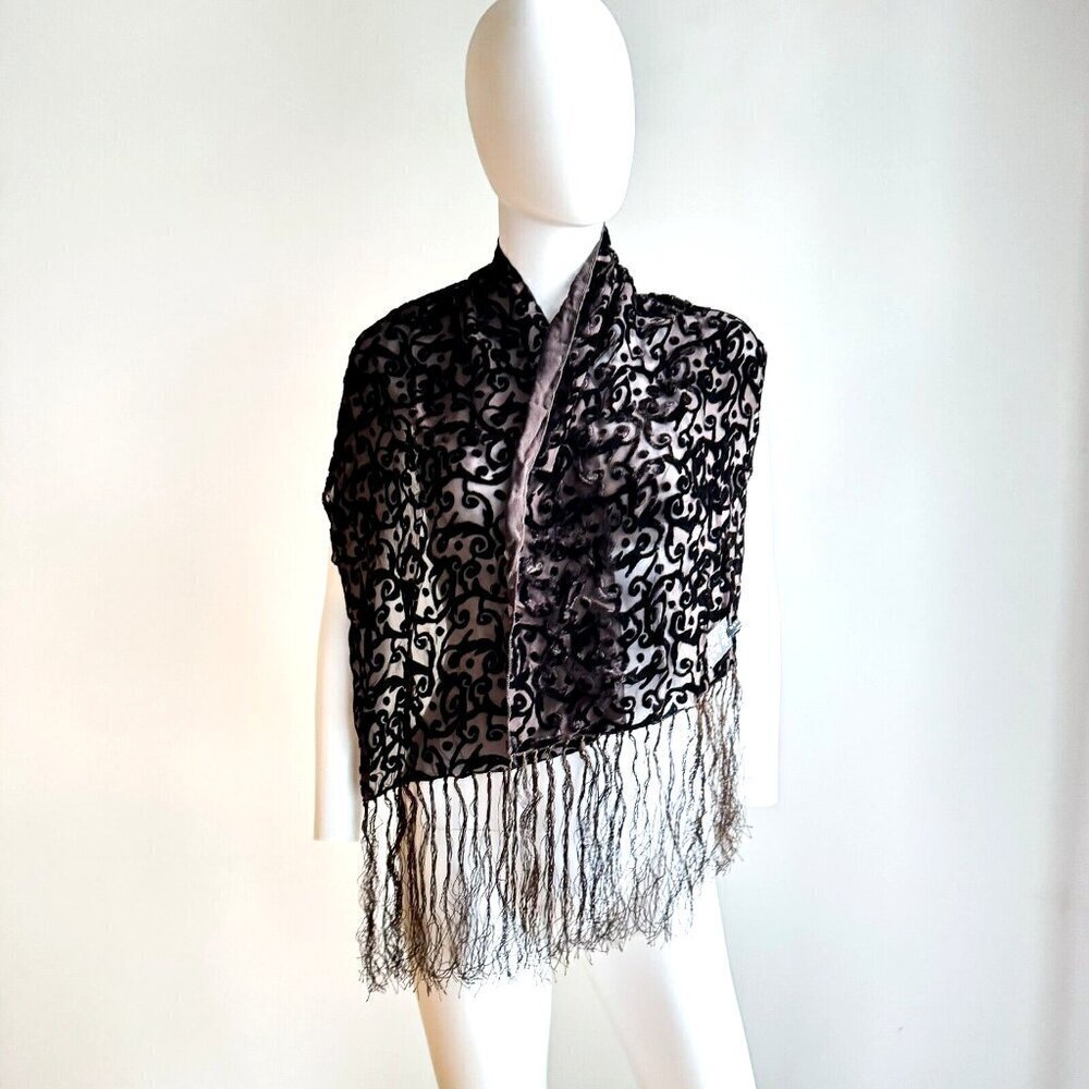 Vintage Deadstock Sisley Brown Burnout Silk Blend Scarf
